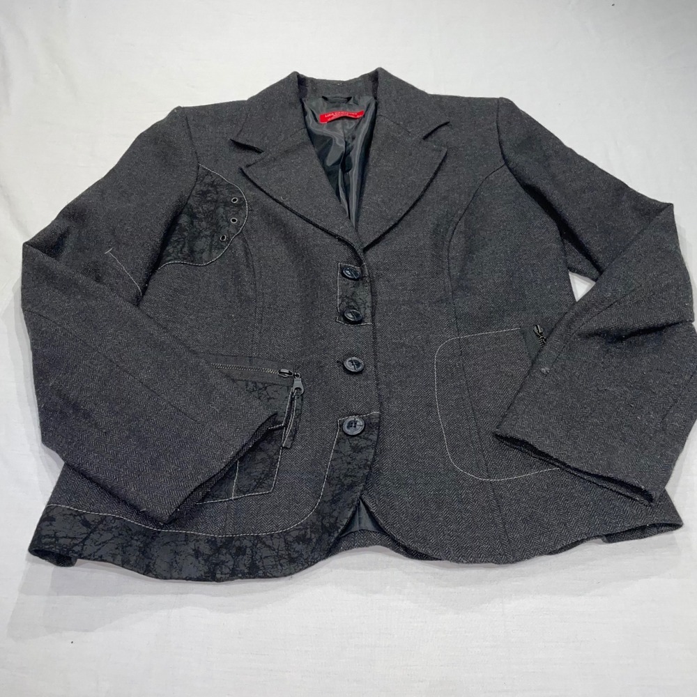 Lisa Campione New York Wool Blend Herringbone Blazer Grey Mixed Media Size 42